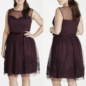 Eliza J Sleeveless Illusion Dress soutache skirt Sz XL NWT Purple